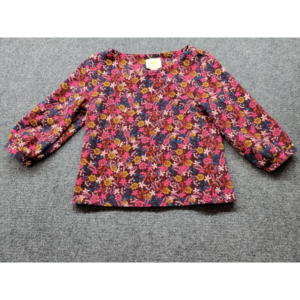 Maeve by Anthropologie Floral Knit Top Burgundy Pink Small OB903358